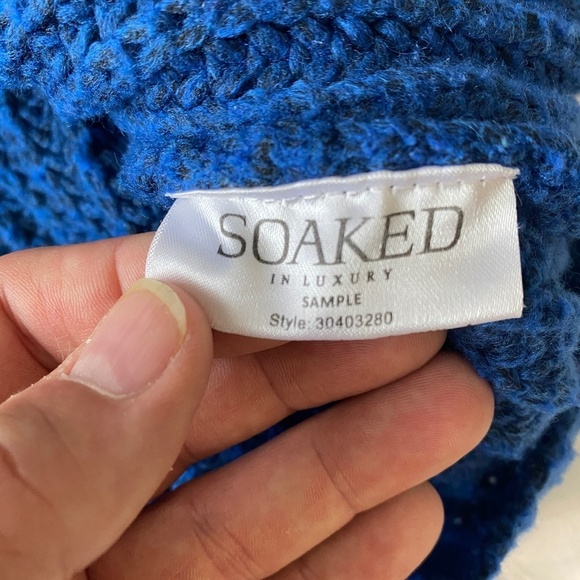 Soaked in Luxury (SAMPLE) Women's Blue Mock Neck Knit LS Sweater Size S/M Flared - Picture 6 of 13